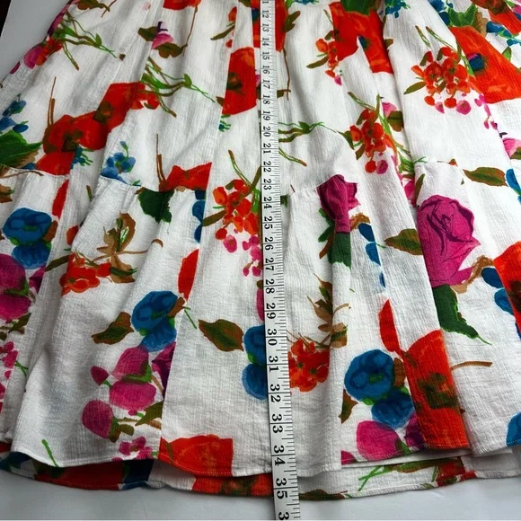 White Floral Maxi Skirt with Red & Pink Blooms - Picture 4 of 11